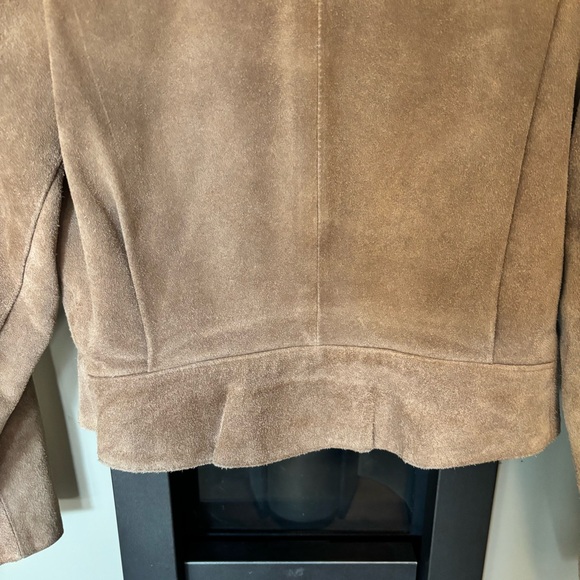 Vintage Le Soleil Suede Jacket Tan Puff Shoulder 80s Cropped Button Front - Picture 5 of 12